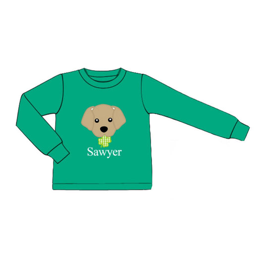 preorder BT1521 St Patrick Dog Clover Sawyer Green Long Sleeve Boys Top