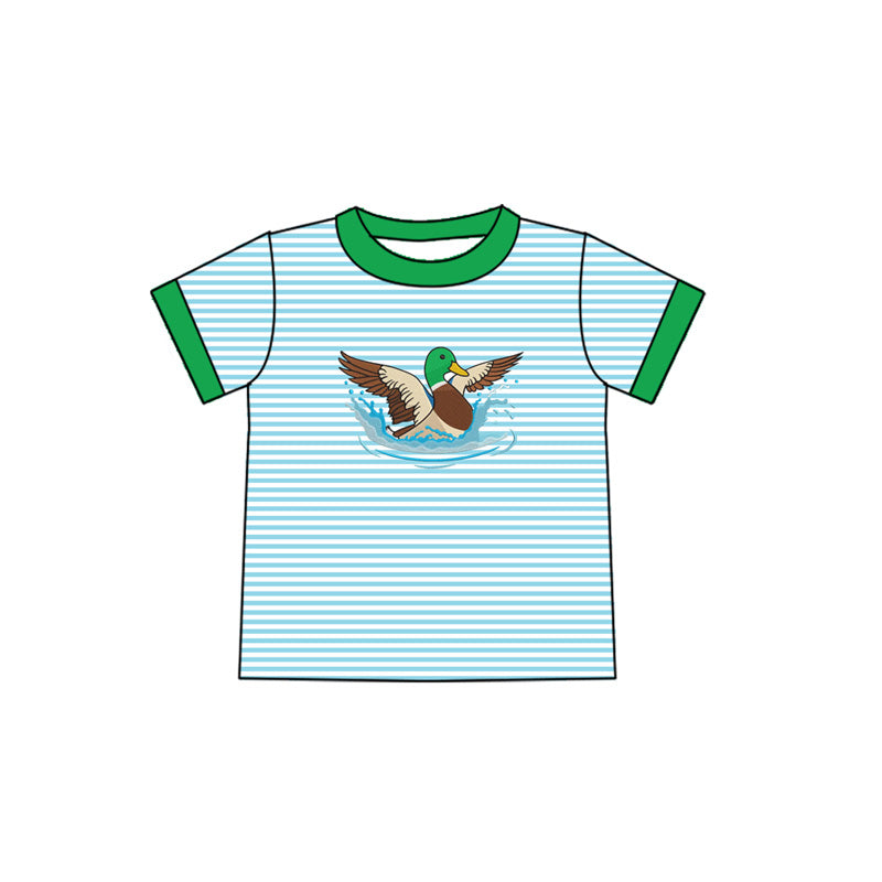 preorder BT1538 Hunting Mallard Duck Blue Striped Short Sleeve Boys Top