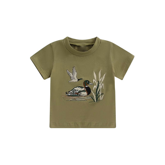 preorder BT1541 Hunting Mallard Duck Green Short Sleeve Boys Top