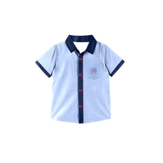 preorder BT1542 July 4th Firework Blue Short Sleeve Boys Top