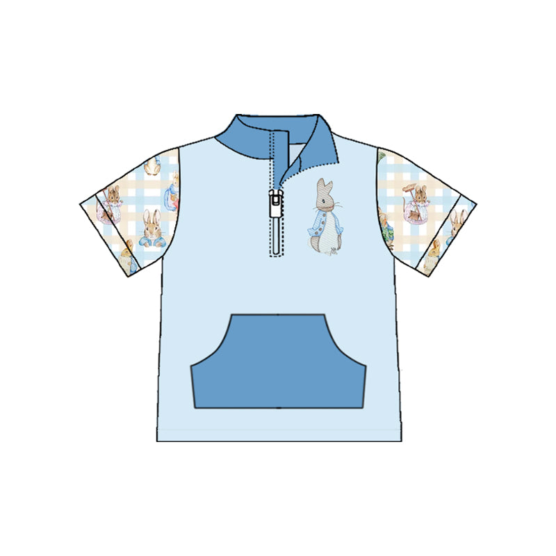 preorder BT1549 Easter Bunny Rabbit Pocket Zipper Short Sleeve Boys Top