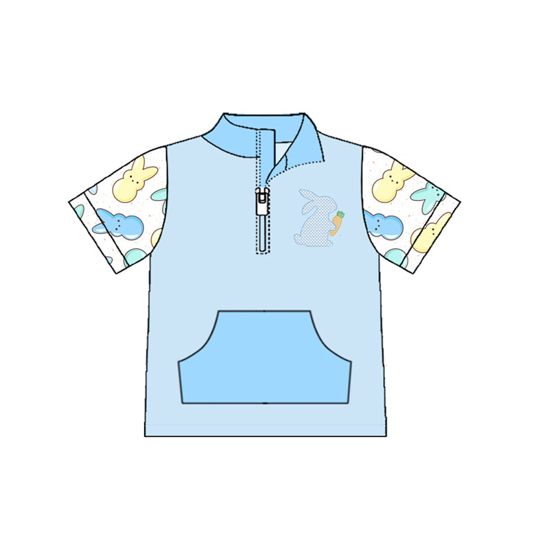 preorder BT1551 Easter Bunny Rabbit Carrot Pocket Zipper Short Sleeve Boys Top