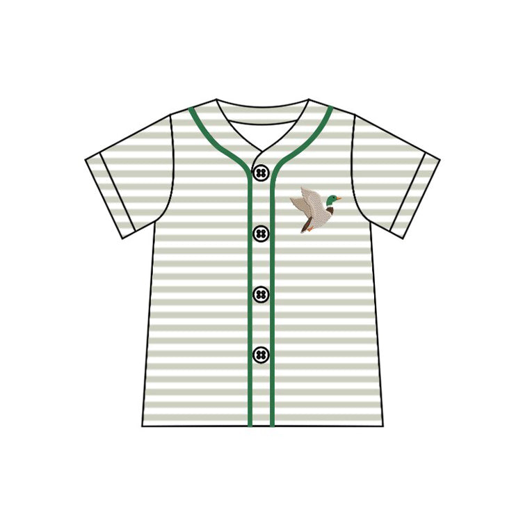 preorder BT1554 Hunting Mallard Duck Green Striped Short Sleeve Boys Top