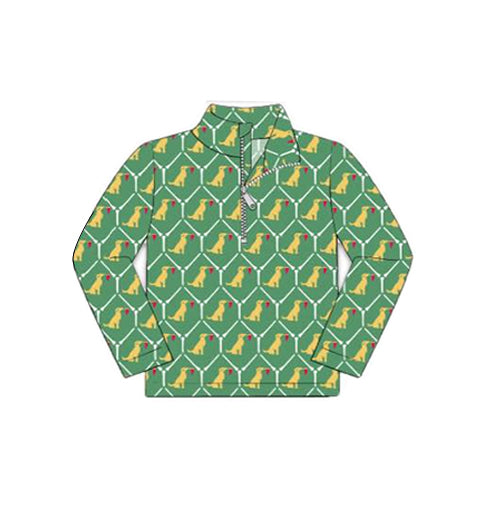 preorder BT1559 Cute Dog Green Zipper Long Sleeve Boys Top