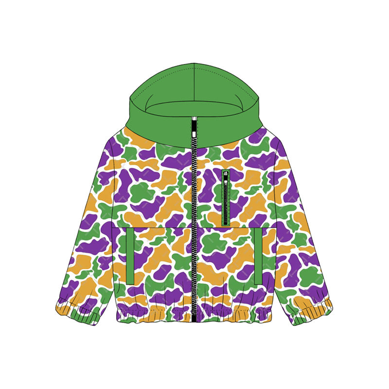 preorder BT1568 Mardi Gras Camo Zipper Long Sleeve Hoodie Boys Coat