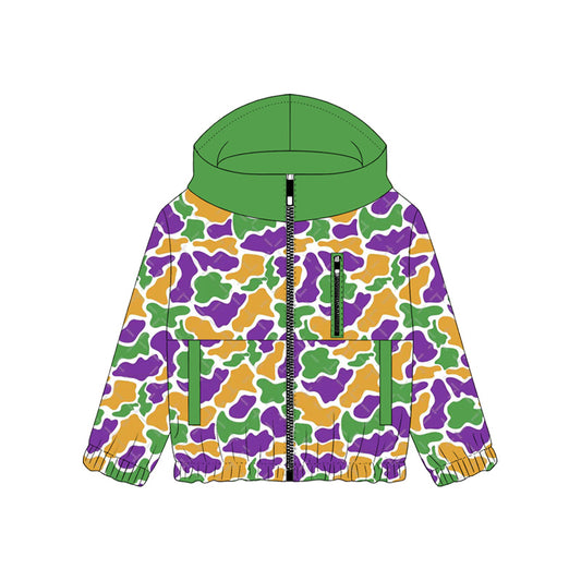 preorder BT1568 Mardi Gras Camo Zipper Long Sleeve Hoodie Boys Coat