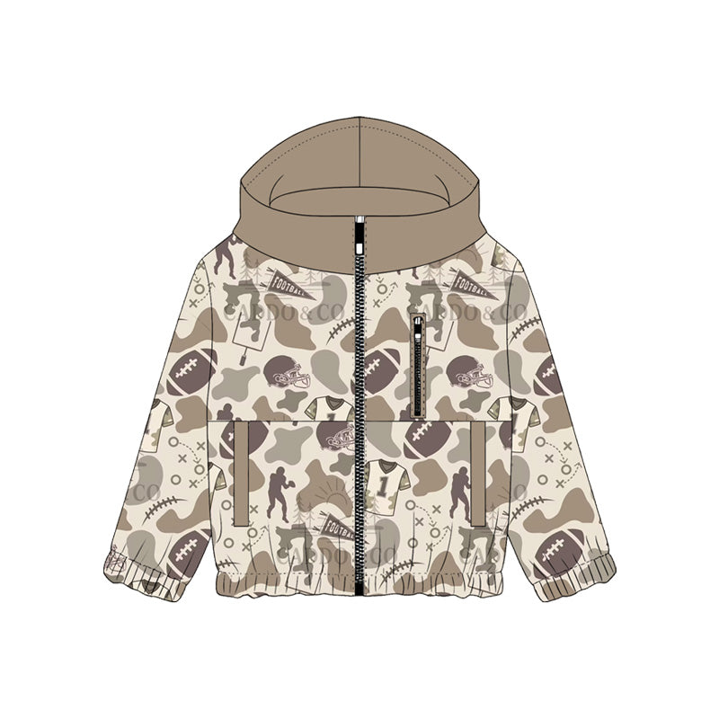 preorder BT1570 Hunting Camo Football Zipper Long Sleeve Hoodie Boys Coat