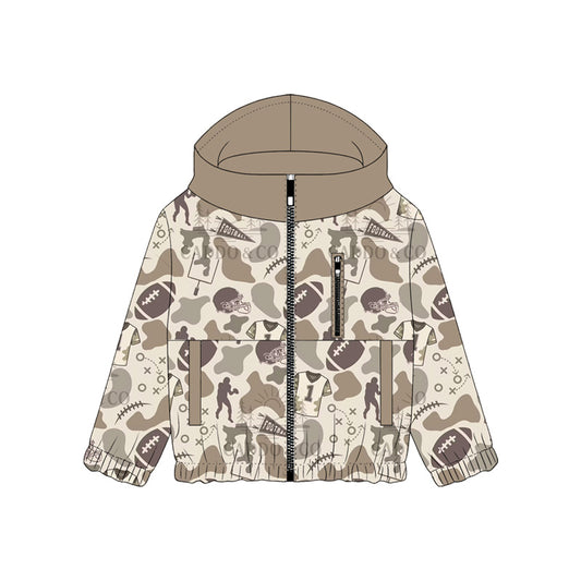 preorder BT1570 Hunting Camo Football Zipper Long Sleeve Hoodie Boys Coat