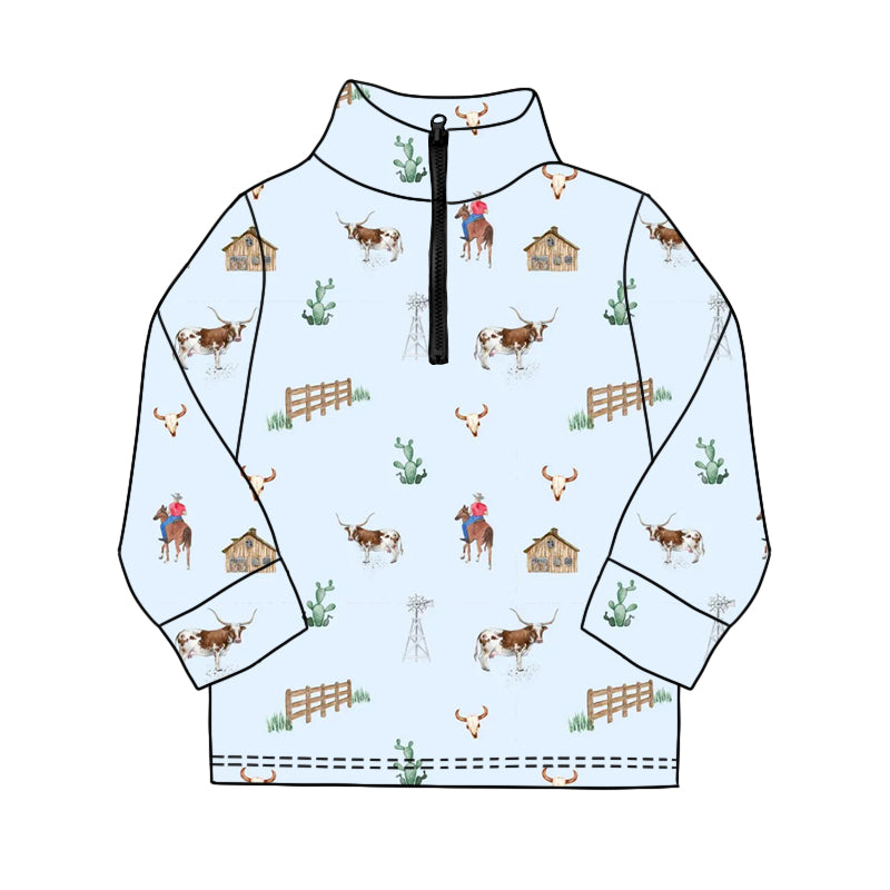 preorder BT1595 Western Cowboy Zipper Long Sleeve Boys Top