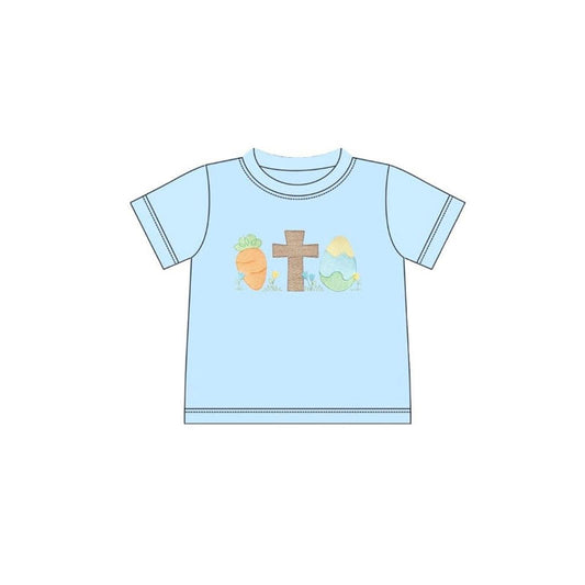 preorder BT1601 Easter Cross Carrot Blue Short Sleeve Boys Top