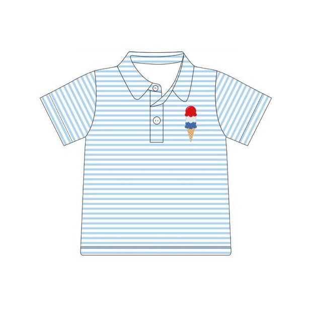 preorder BT1621 July 4th Ice  Blue Striped Short Sleeve Boys Top