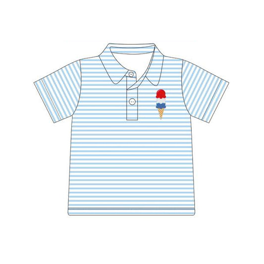 preorder BT1621 July 4th Ice  Blue Striped Short Sleeve Boys Top