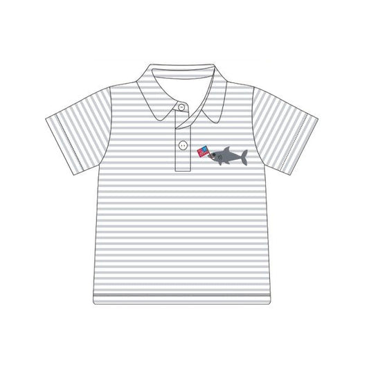 preorder BT1622 July 4th Shark Flag Striped Short Sleeve Boys Top