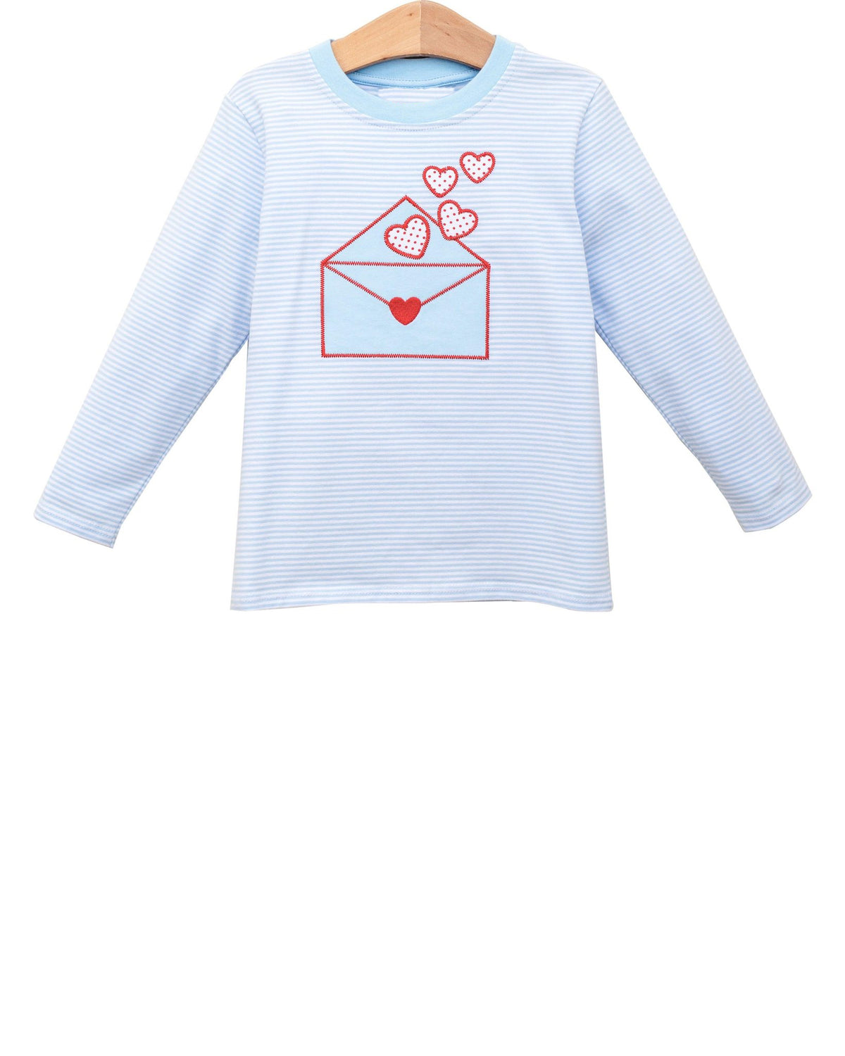 preorder BT1642 Valentine's Day Heart Blue Striped Long Sleeve Boys Top