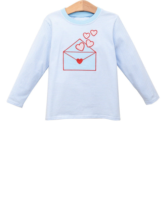 preorder BT1642 Valentine's Day Heart Blue Striped Long Sleeve Boys Top