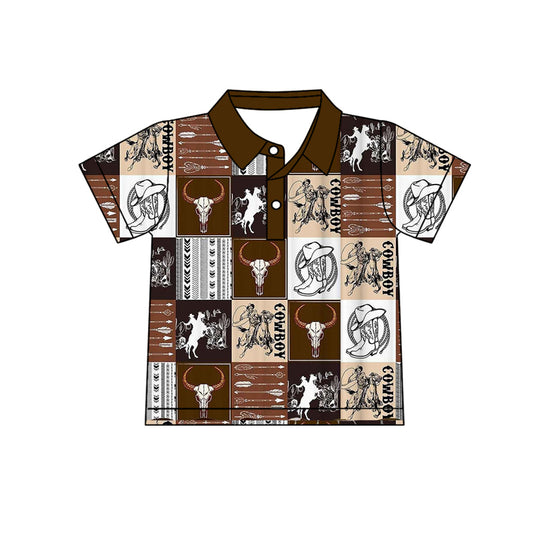 preorder BT1670 Hunting Cow Rodeo Brown Short Sleeve Boys Top