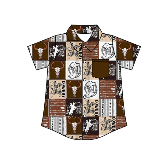 preorder BT1672 Hunting Cow Rodeo Brown Short Sleeve Boys Top