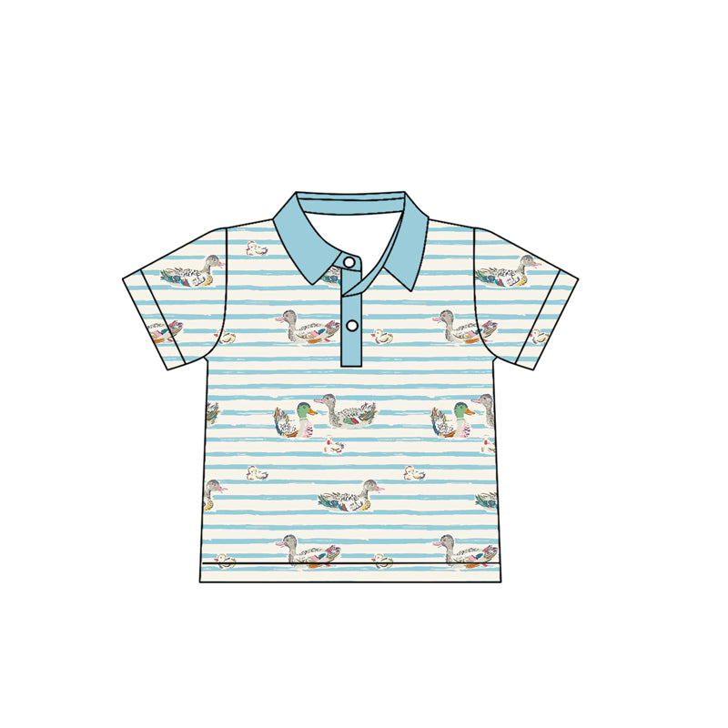 preorder BT1676 Hunting Mallard Duck Blue Striped Short Sleeve Boys Top