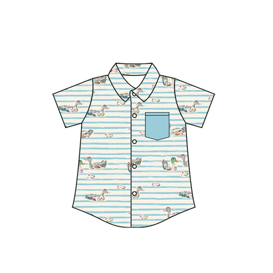 preorder BT1677 Hunting Mallard Duck Pocket Blue Striped Short Sleeve Boys Top