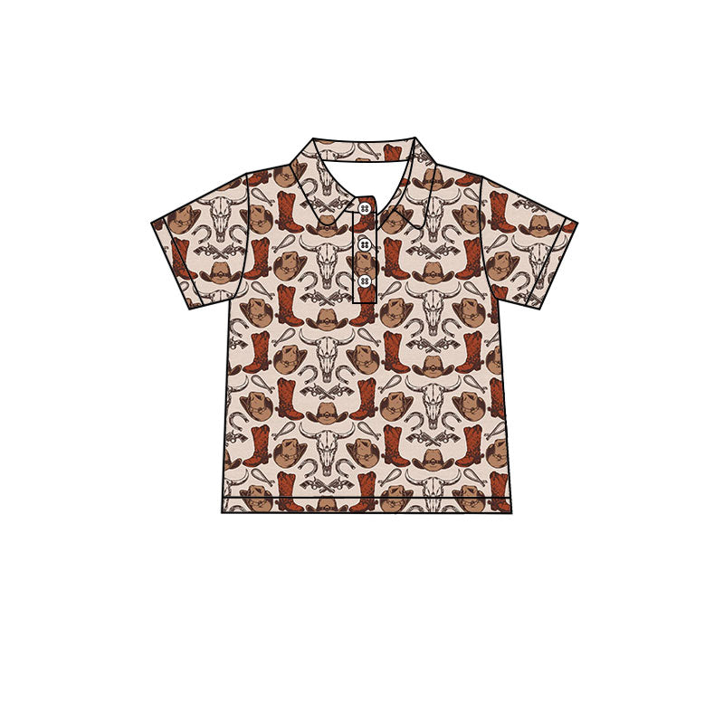 preorder BT1678 Western Boots Hat Cow Short Sleeve Boys Top