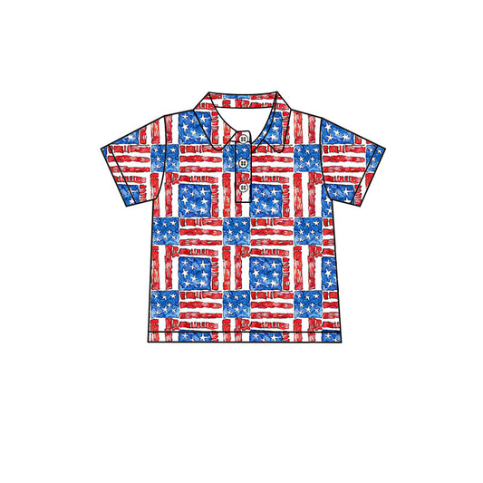 preorder BT1679 July 4th Star Red Blue Short Sleeve Boys Top