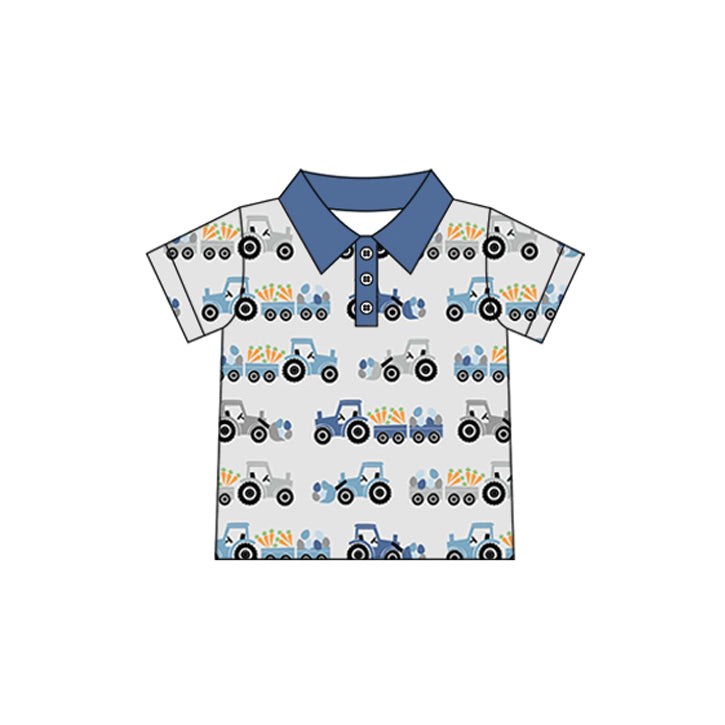 preorder BT1680 Easter Carrot Egg Tractor Short Sleeve Boys Top