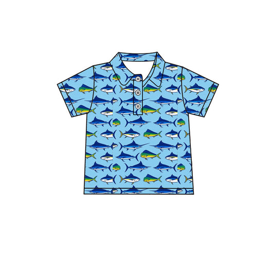 preorder BT1682 Fish Blue Short Sleeve Boys Top