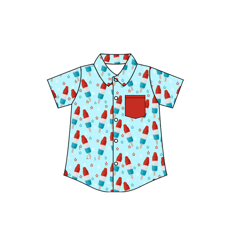 preorder BT1703 July 4th Pocket Blue Short Sleeve Boys Top