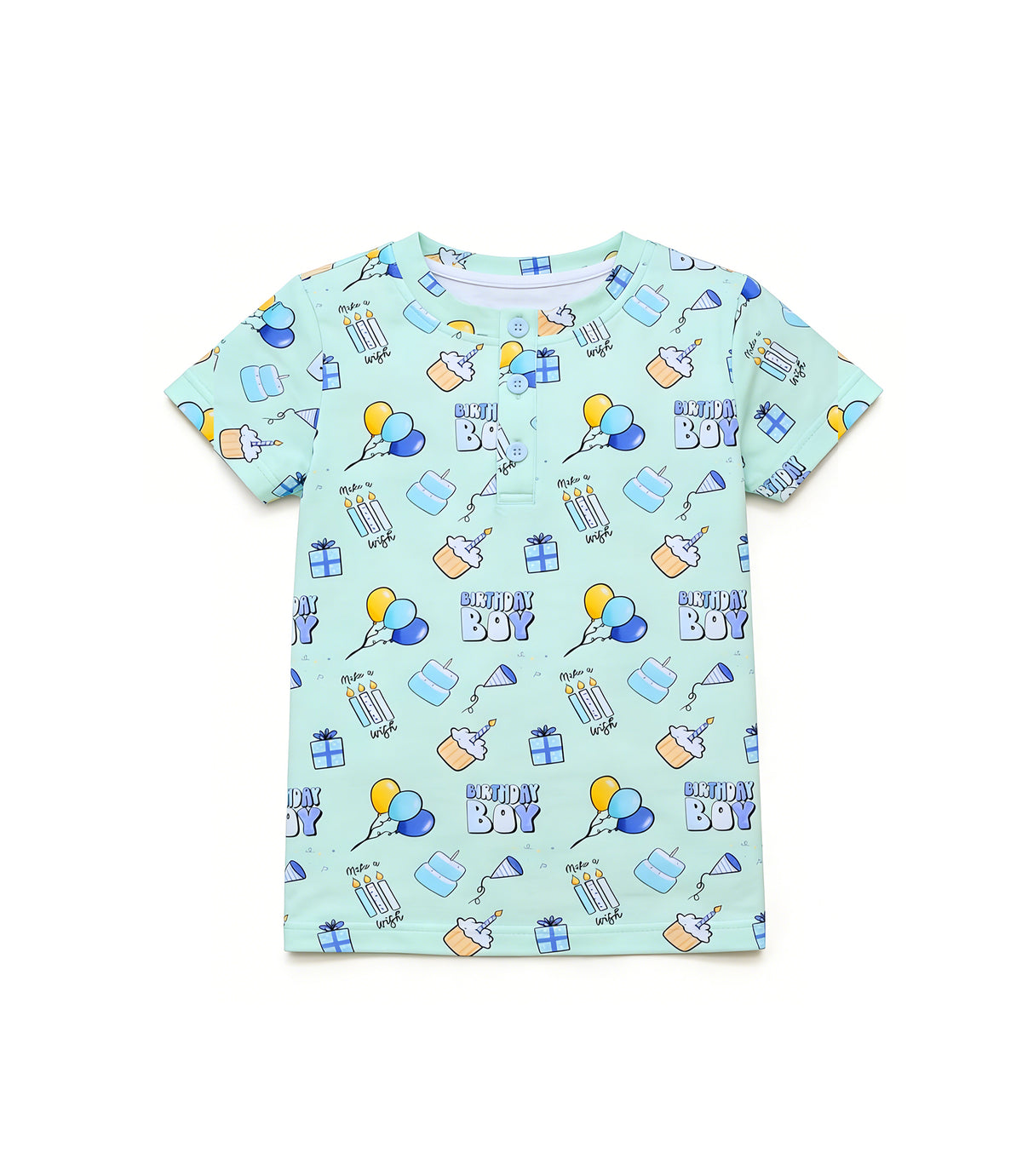 preorder BT1704 Birthday Balloon Blue Short Sleeve Boys Top