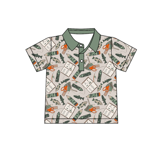 preorder BT1706 Back To School Fishing Green Short Sleeve Boys Top