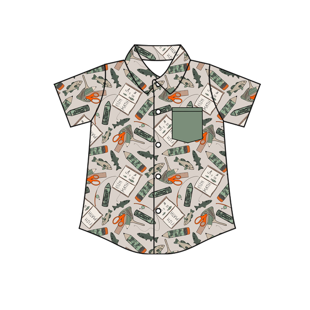 preorder BT1707 Back To School Fishing Green Short Sleeve Boys Top