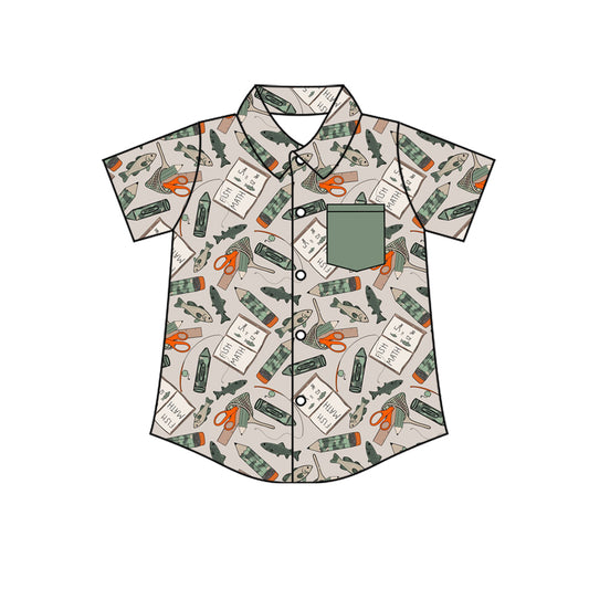 preorder BT1707 Back To School Fishing Green Short Sleeve Boys Top