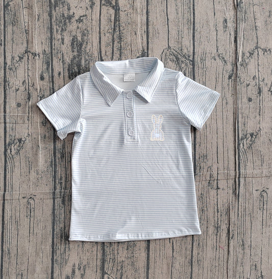 preorder Samples BT1708 Easter Rabbit Blue Striped Short Sleeve Boys Top