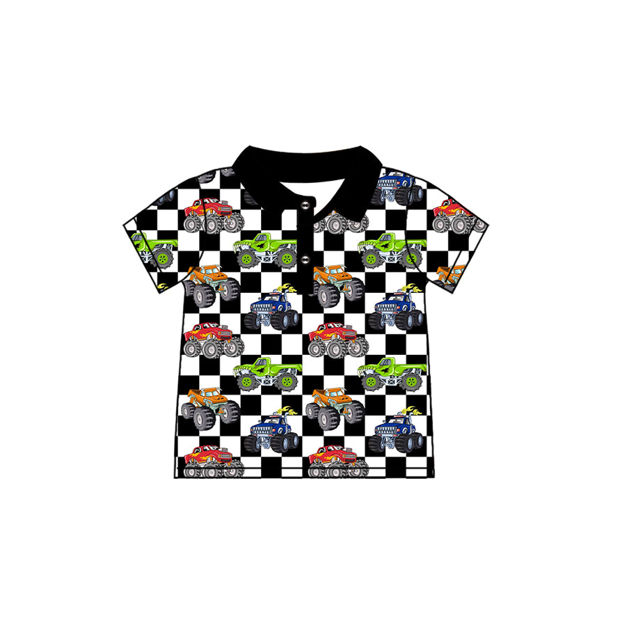 preorder BT1716 Car Black Checkered Short Sleeve Boys Top