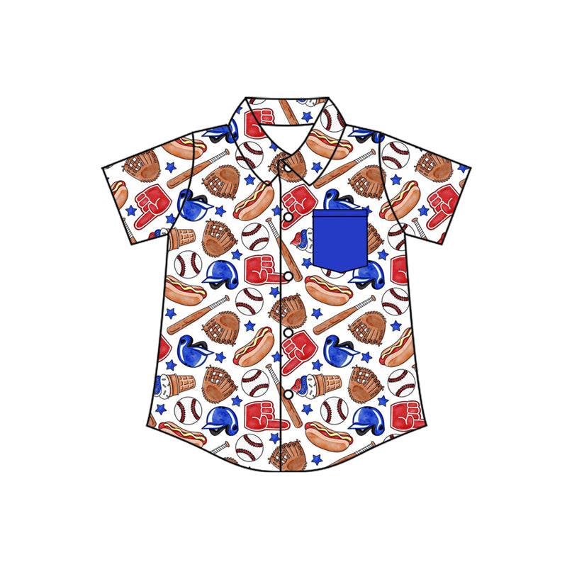preorder BT1721 Baseball Hot Dog Blue Pocket Short Sleeve Boys Top