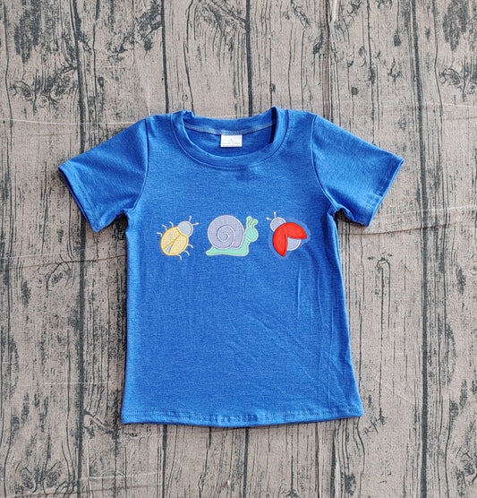 preorder Samples BT1725 Ladybug Snail Blue Short Sleeve Boys Top