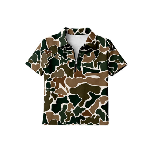 preorder BT1729 Hunting Camo Zipper Short Sleeve Boys Top