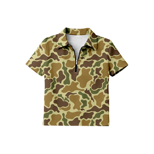 preorder BT1730 Hunting Camo Zipper Short Sleeve Boys Top