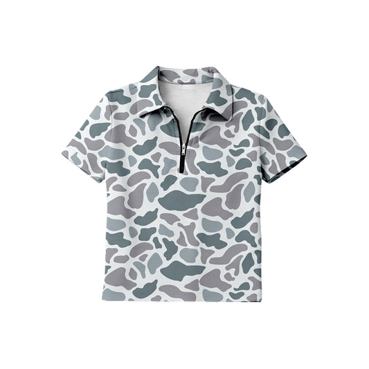 preorder BT1732 Hunting Camo Zipper Short Sleeve Boys Top