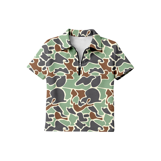 preorder BT1733 Hunting Camo Zipper Short Sleeve Boys Top