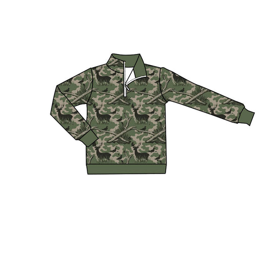 preorder BT1801 Hunting Camo Zipper Long  Sleeve Boys Top