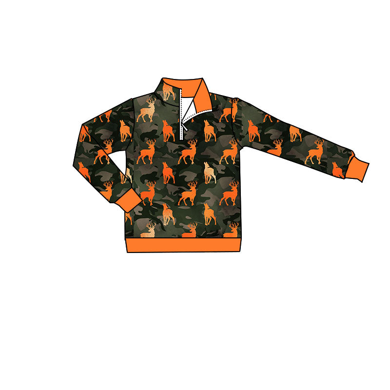 preorder BT1802 Hunting Camo Zipper Long  Sleeve Boys Top
