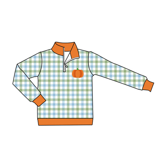 preorder BT1819 Pumpkin Checkered Zipper Long Sleeve Boys Top