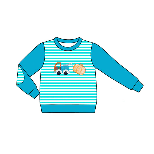 preorder BT1820 Pumpkin Truck Striped Long Sleeve Boys Top