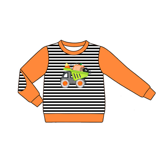 preorder BT1821 Halloween Pumpkin Truck Corn Long Sleeve Boys Top
