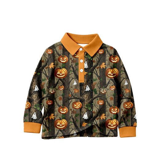 preorder BT1825 Halloween Pumpkin Camo Long Sleeve Boys Top