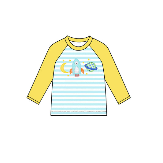 preorder BT1831 Cartoon Moon Blue Striped Long Sleeve Boys Top