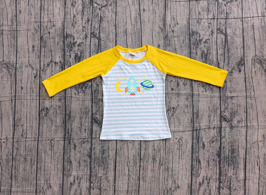 preorder Samples BT1831 Cartoon Moon Blue Striped Long Sleeve Boys Top