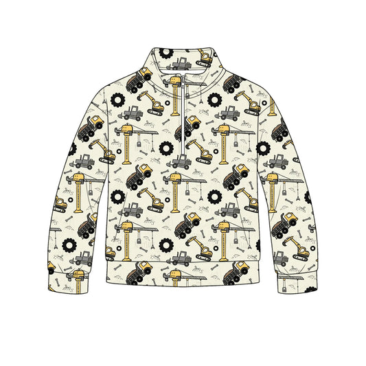 preorder BT1835 Construction Truck Zipper Long Sleeve Boys Top