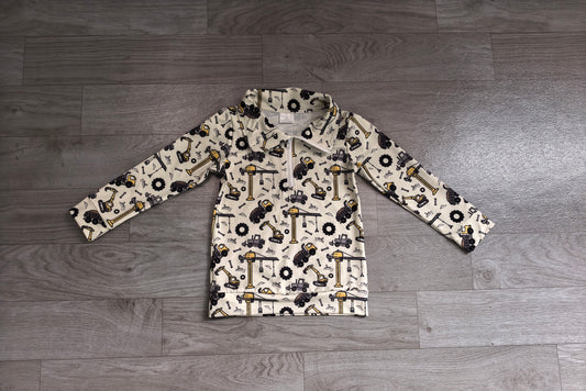 preorder Samples BT1835 Construction Truck Zipper Long Sleeve Boys Top